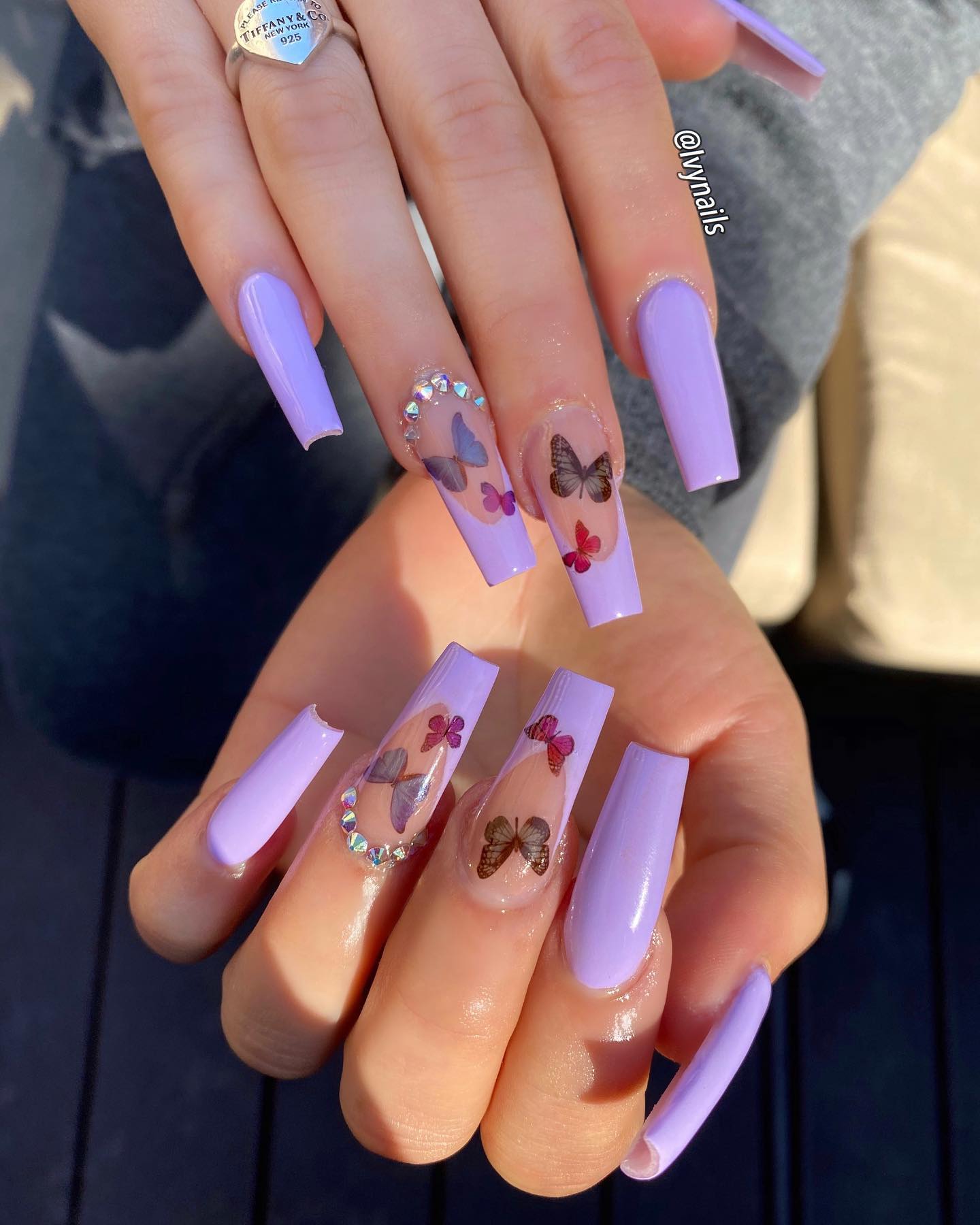 Light Purple Nails With Butterflies