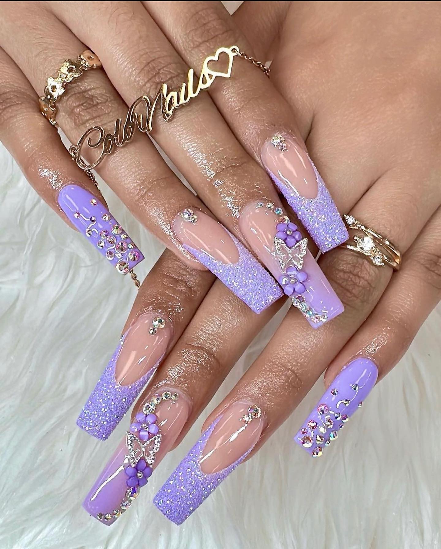 Light Purple Nails With Rhinestones