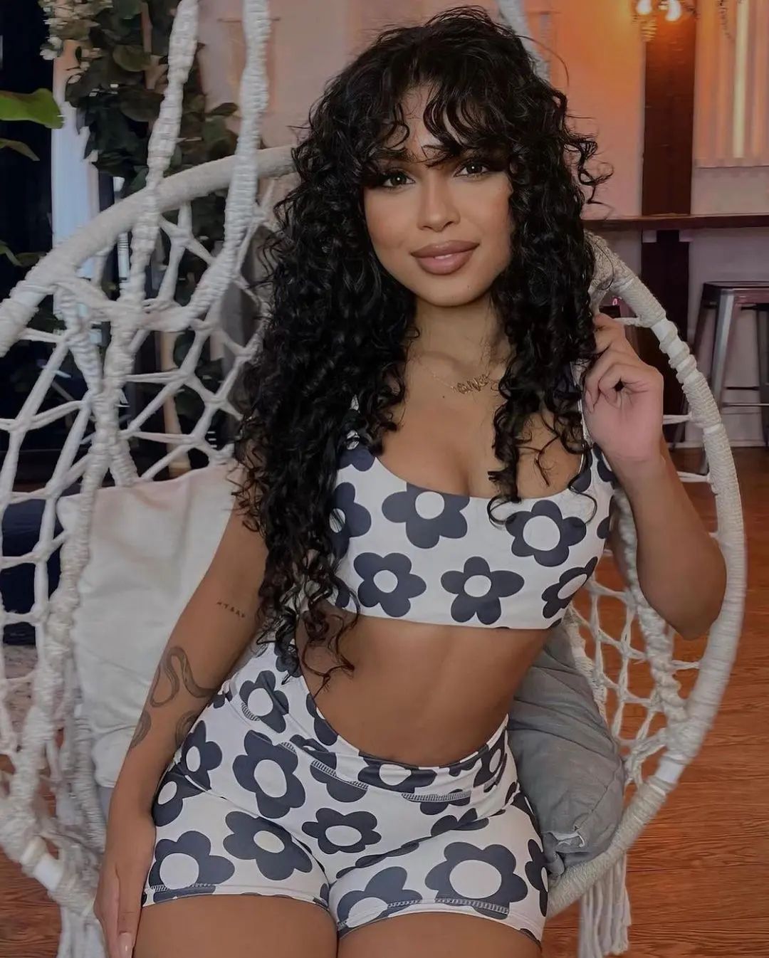 Long Curly Hair With Curtain Bangs