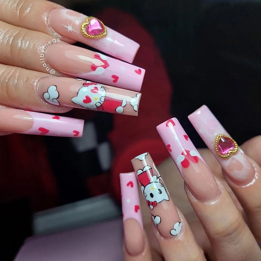 Long Hello Kitty Nails