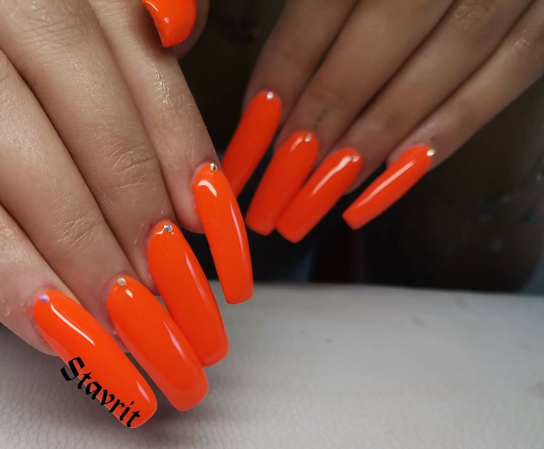 Long Orange Acrylic Nails