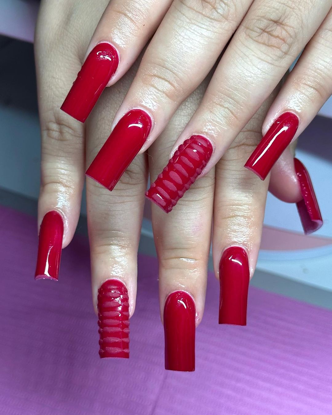 Long Red Acrylic Nails