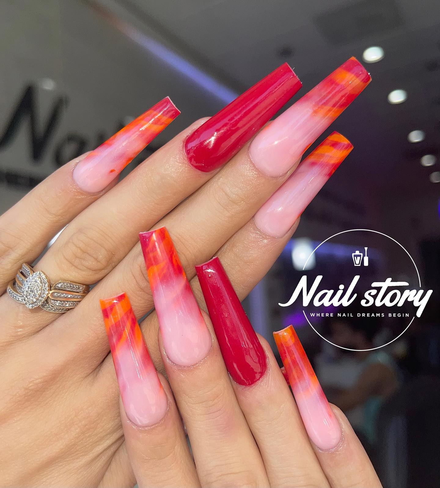 Long Red Ombre Nails