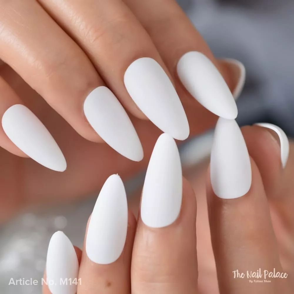 Long White Almond Nails