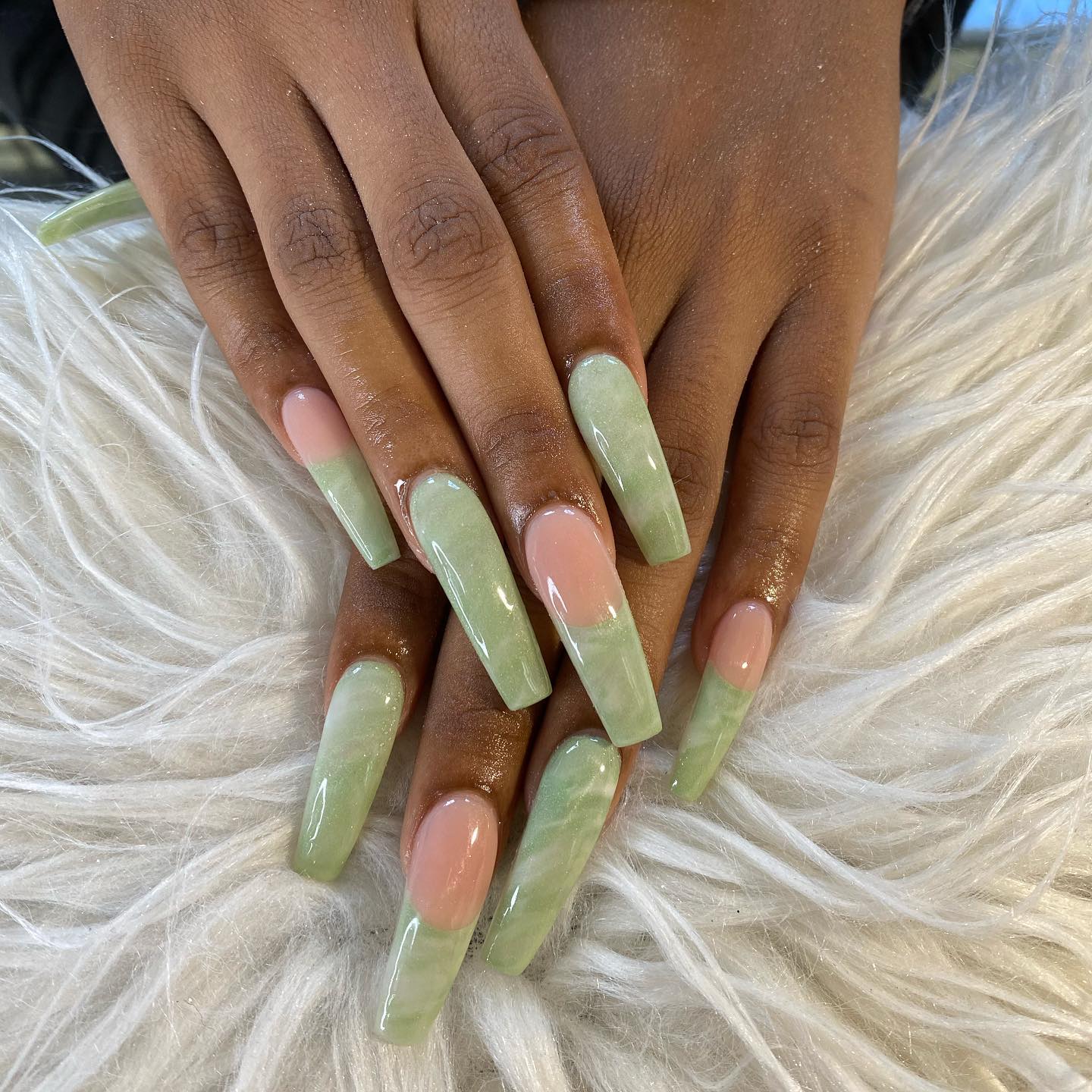 Marble French Tip Coffin Nails