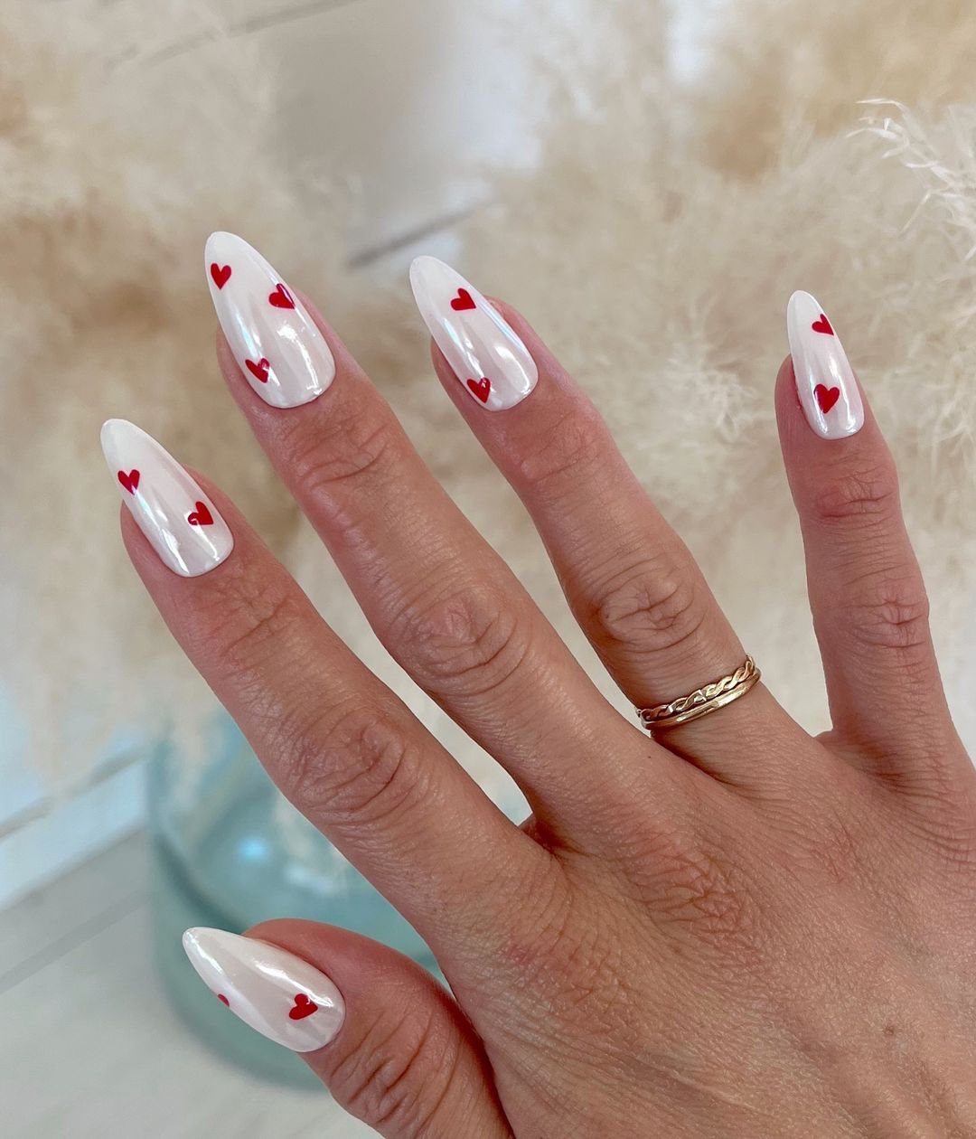 Milky White Nails With Hearts