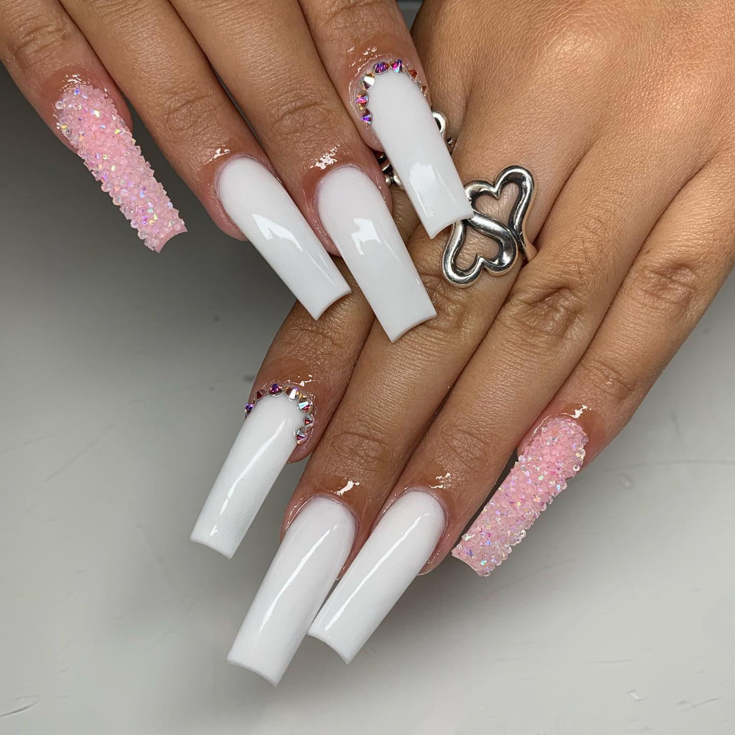 Milky White Tapered Square Nails