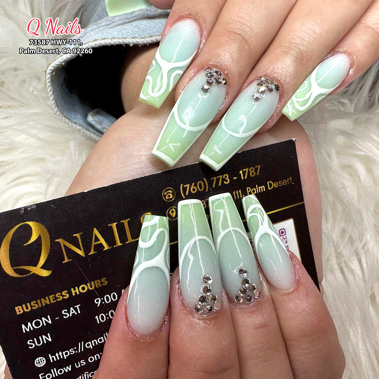 Mint Green Nails With Diamonds