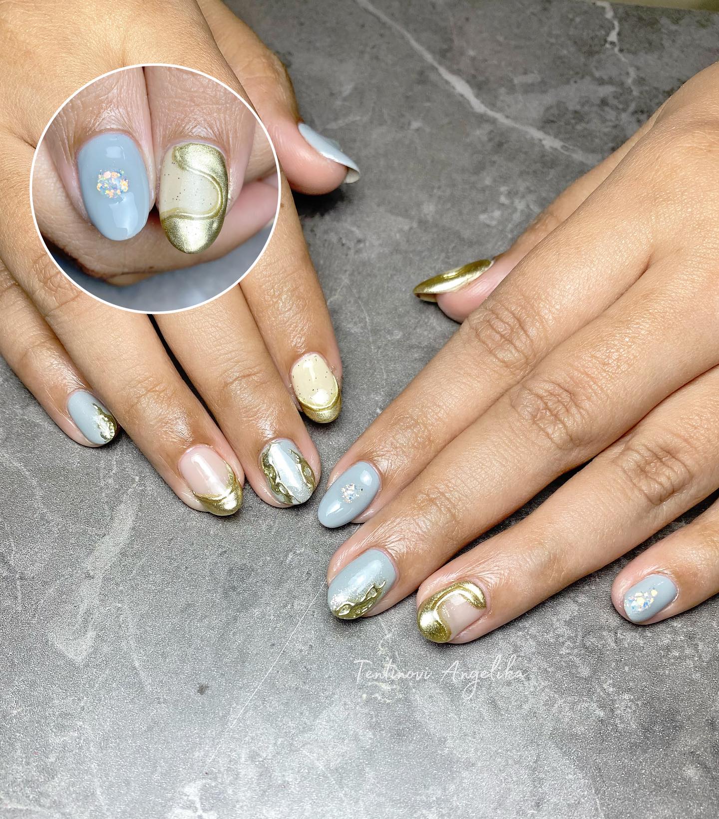 Mint Green Nails With Gold