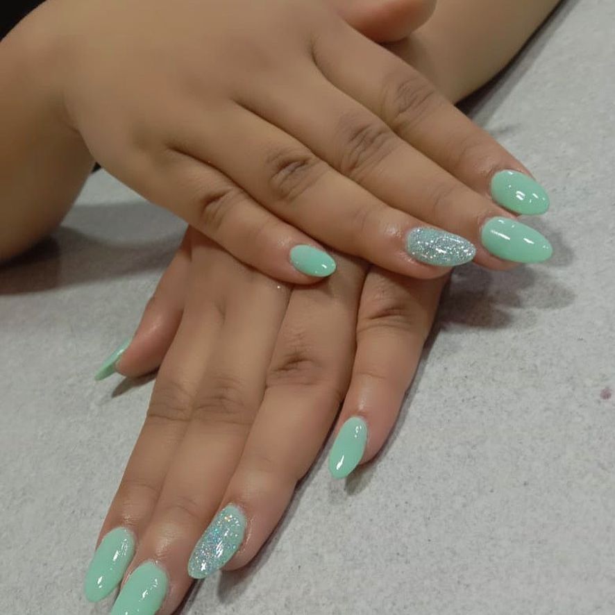 Mint Green Nails With Silver