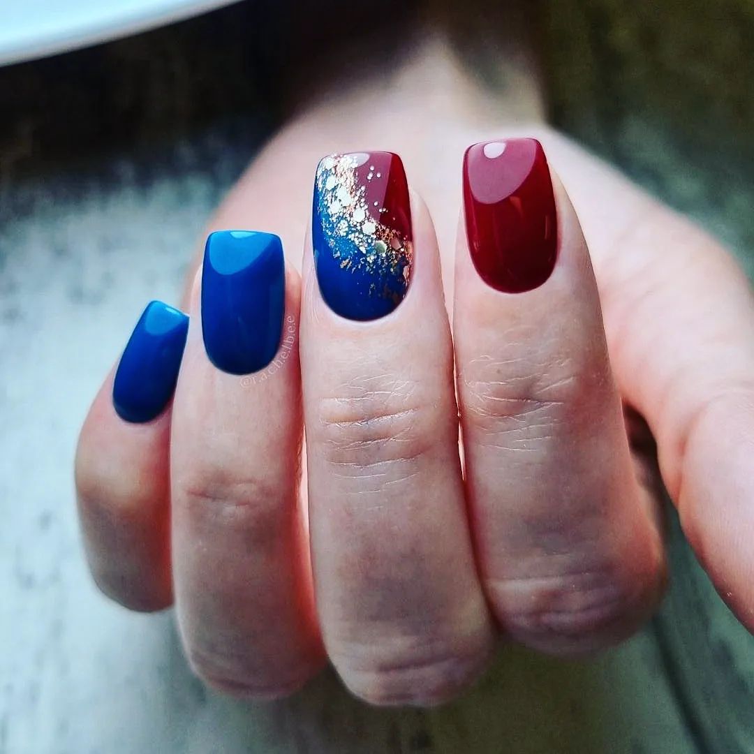 Burgundy And Navy Blue Nails