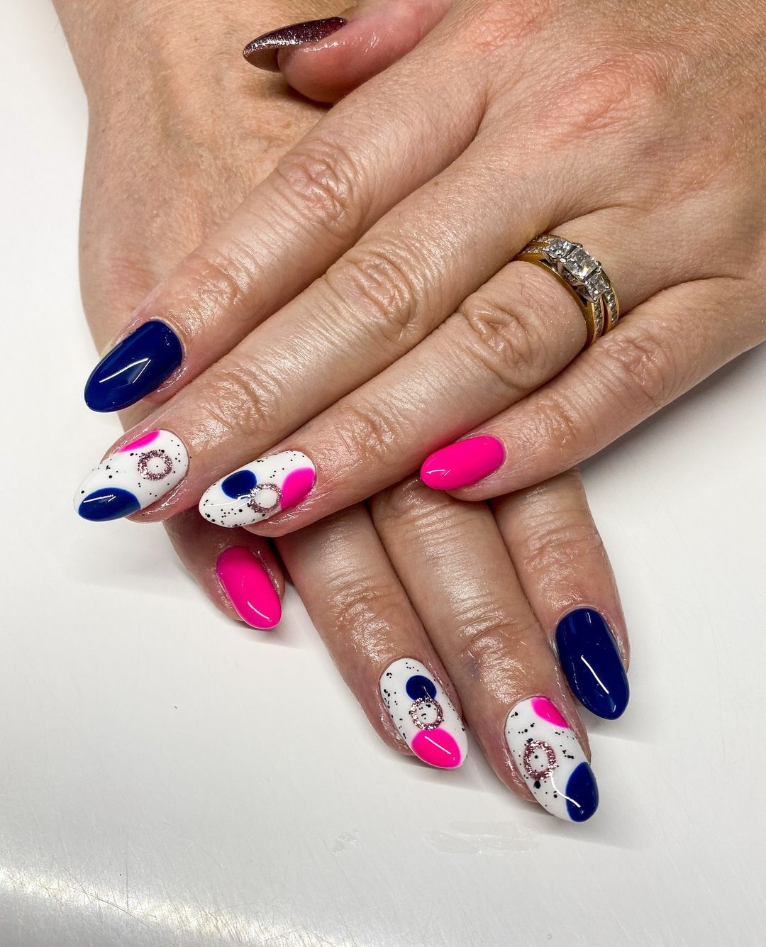 Navy Blue And Pink Nails