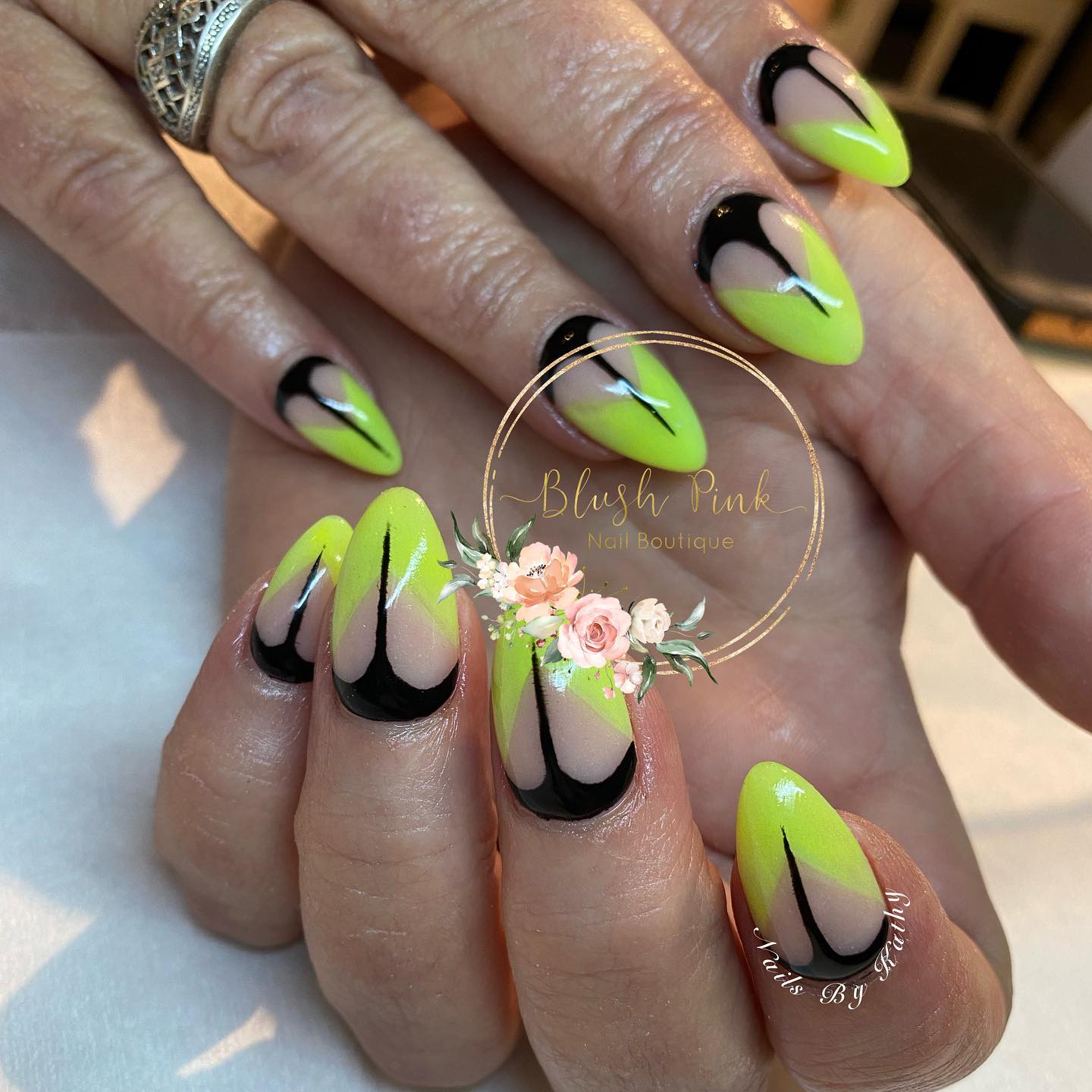 Neon Yellow And Black Nails