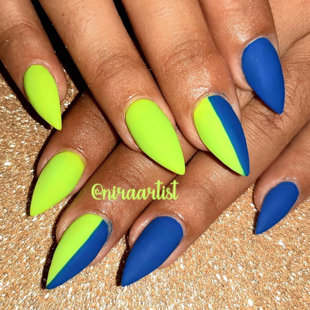 blue and lime green nail designs