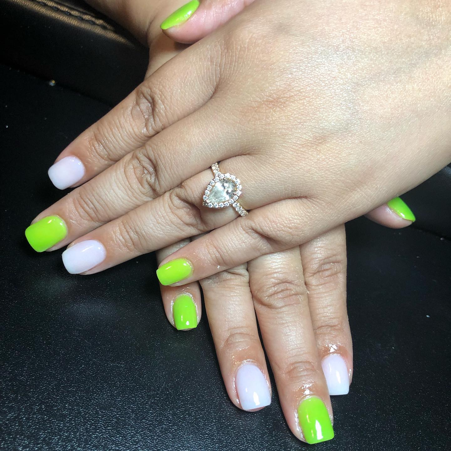 Neon Green And White Nails