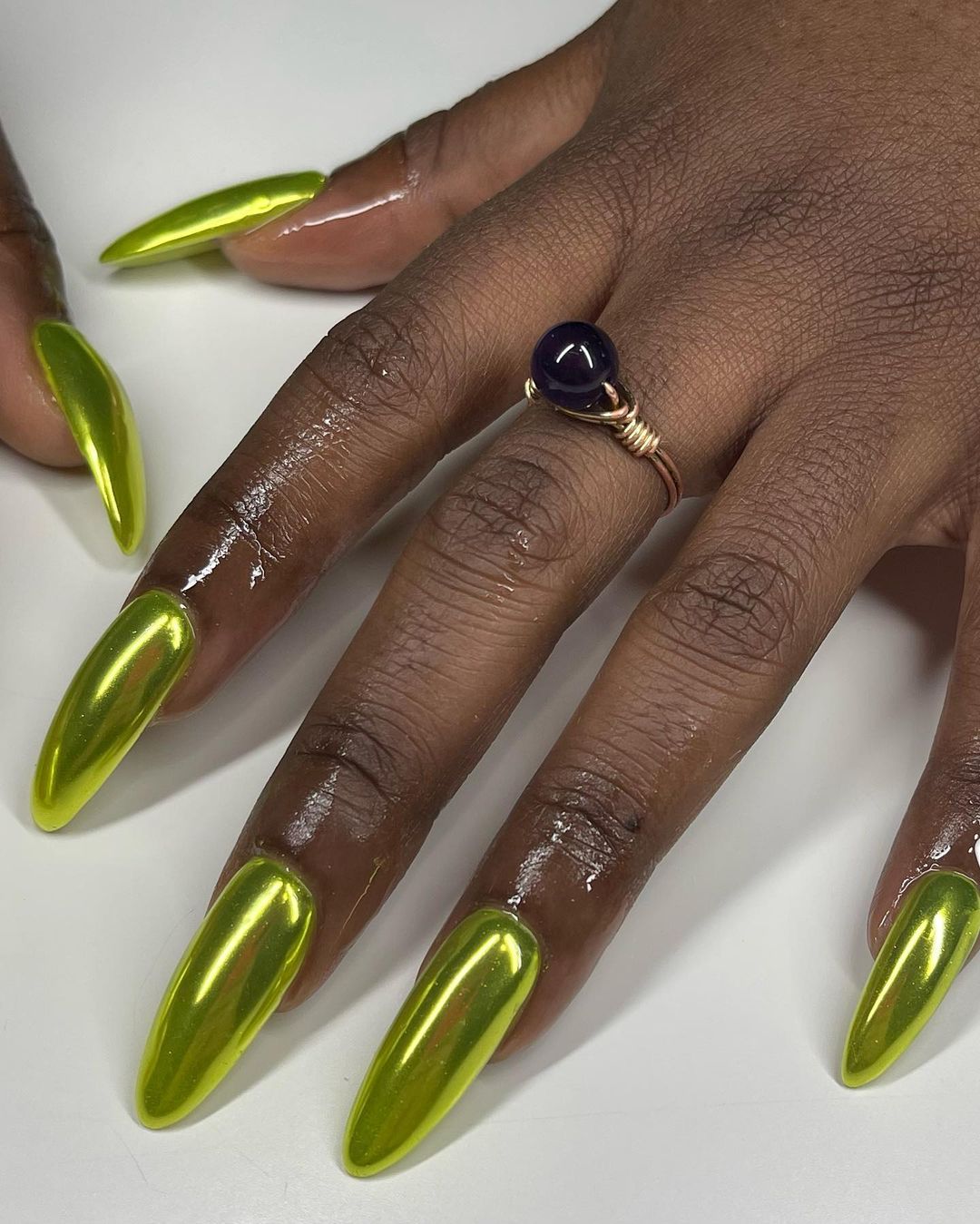 Neon Green Chrome Nails
