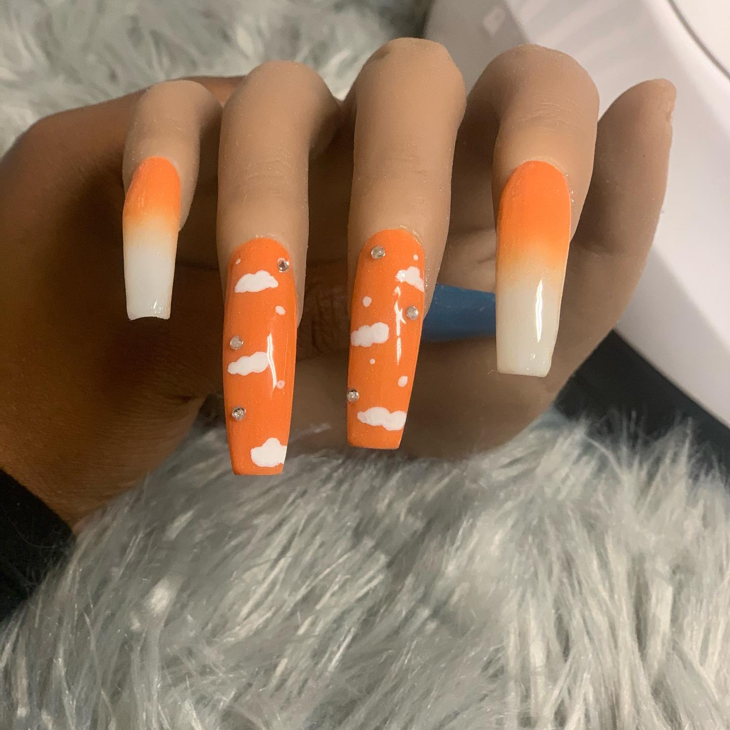 Neon Orange And White Nails