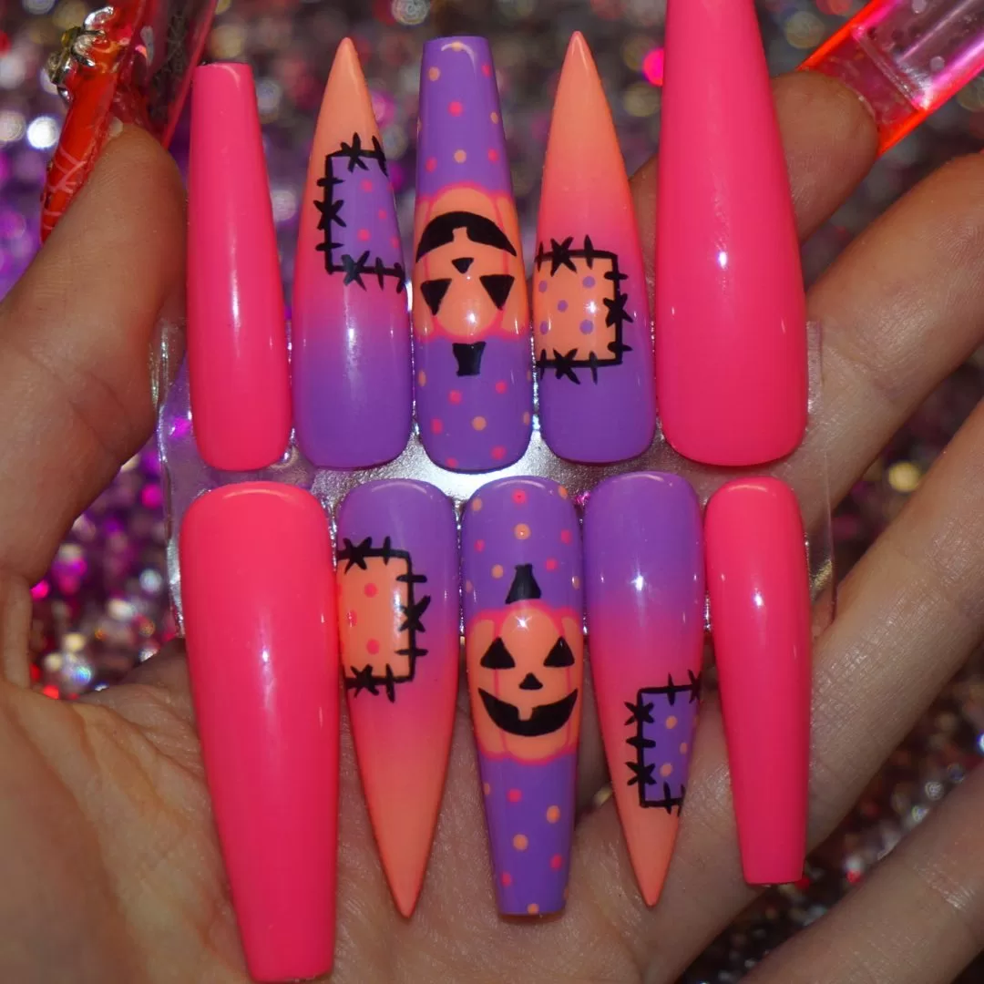 Neon Pink Halloween Nails