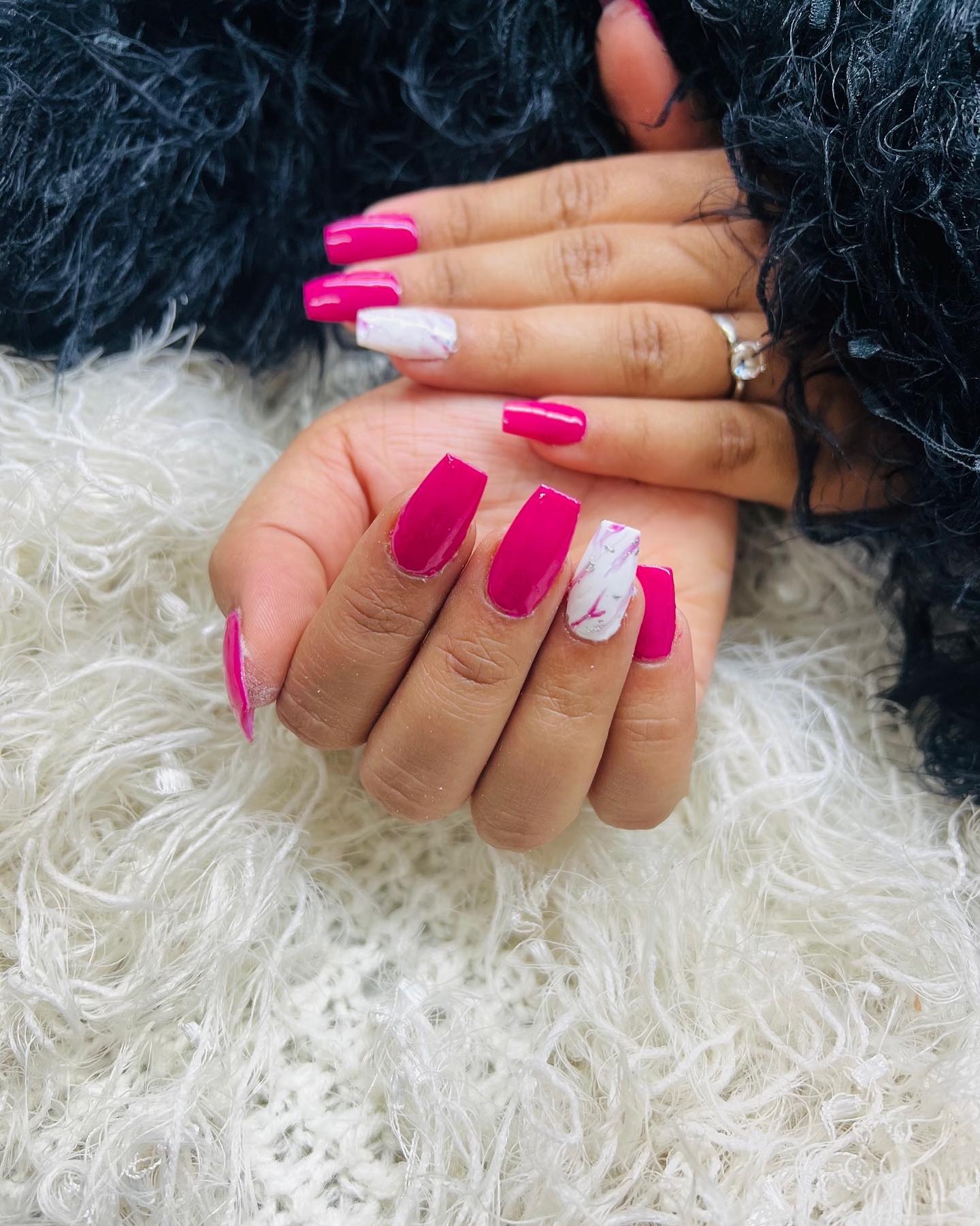 Neon Pink Marble Nails