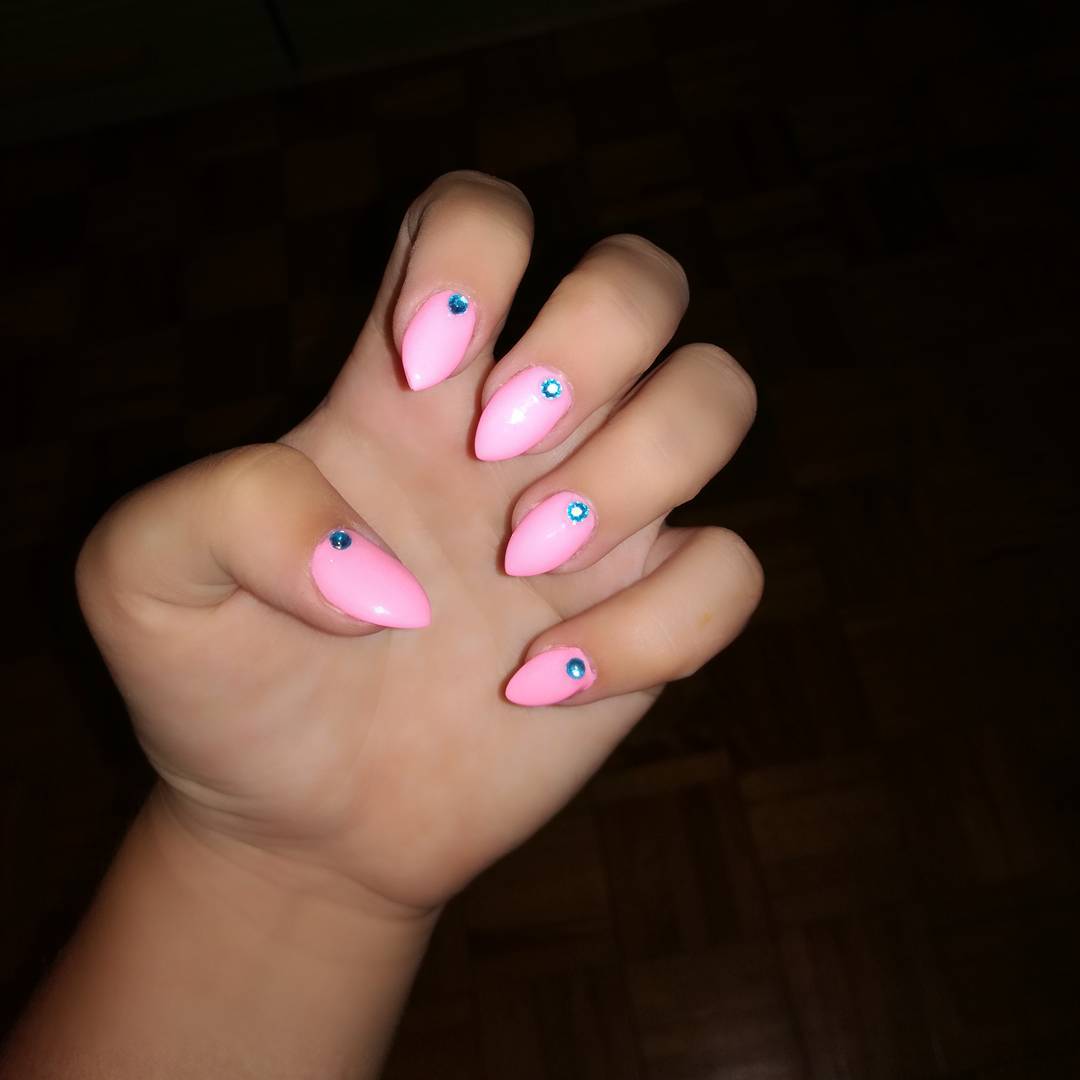 Neon Pink Nails With Diamonds
