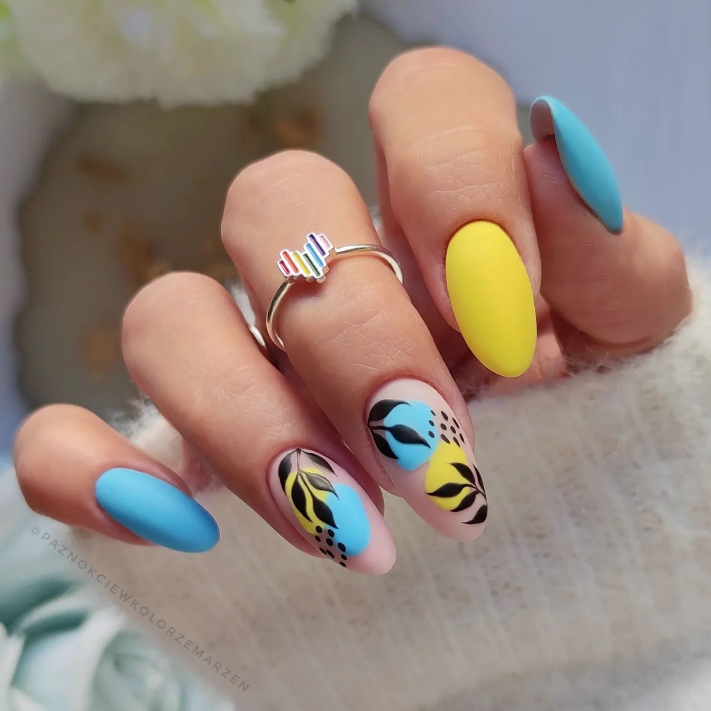 Neon Yellow And Blue Nails