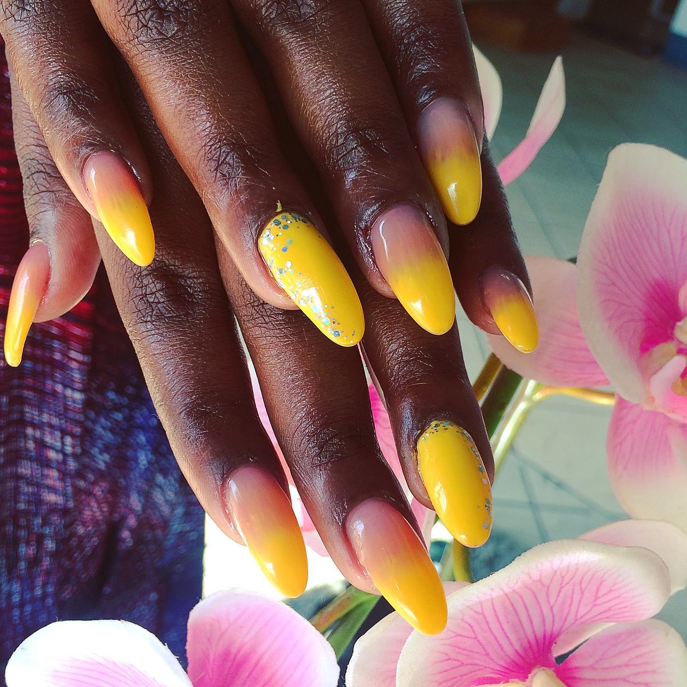 Neon Yellow Nails With Glitter