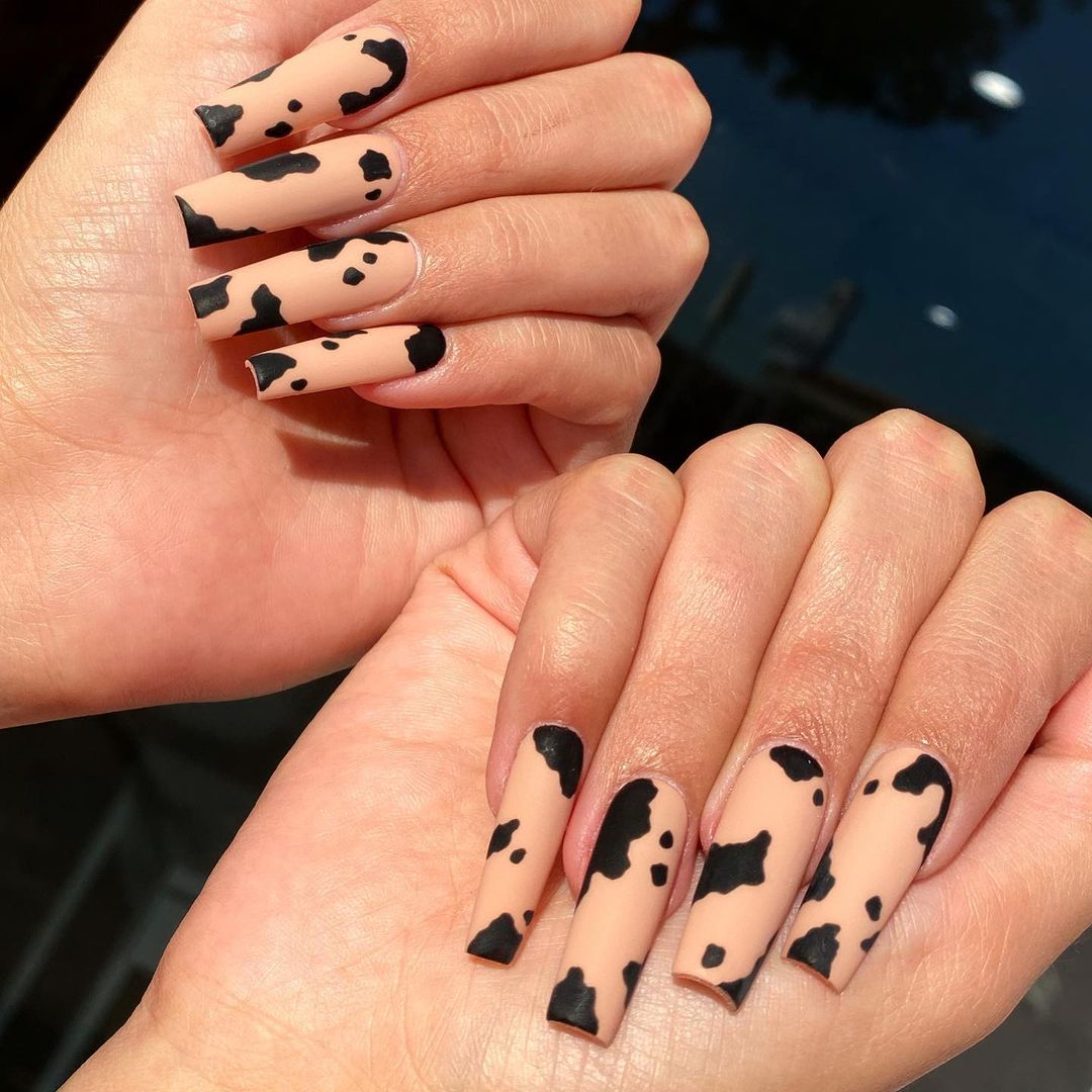 Nude Cow Print Nails