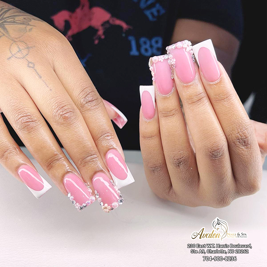 Nude Pink Nails and Rhinestone Embellishments