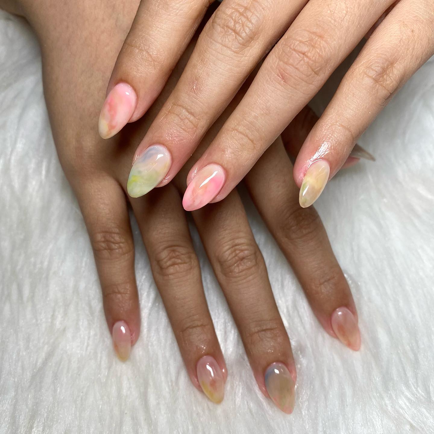 Nude Pink Nails and Watercolor Effect