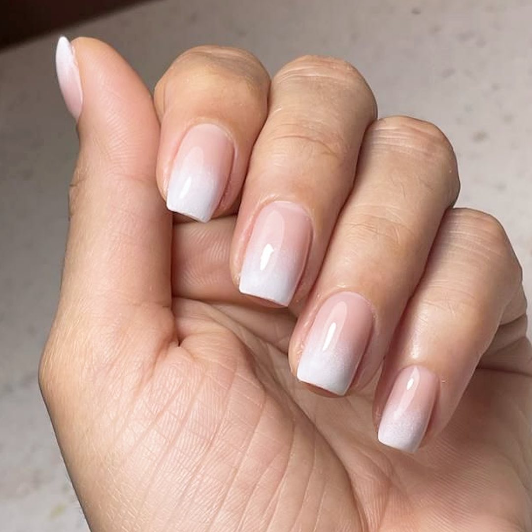 Nude Pink Nails and White Ombre