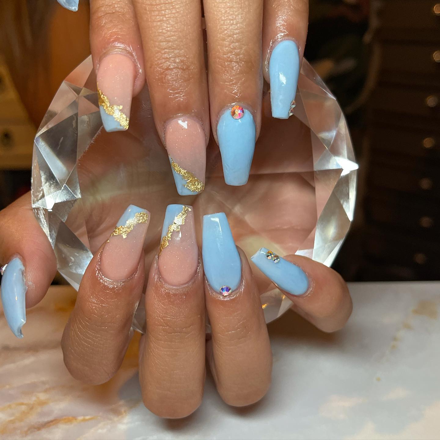 Ombre Acrylic Nails With Rhinestones