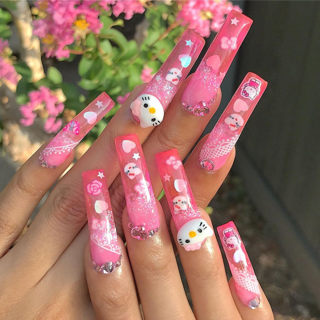 Ombre Hello Kitty Nails