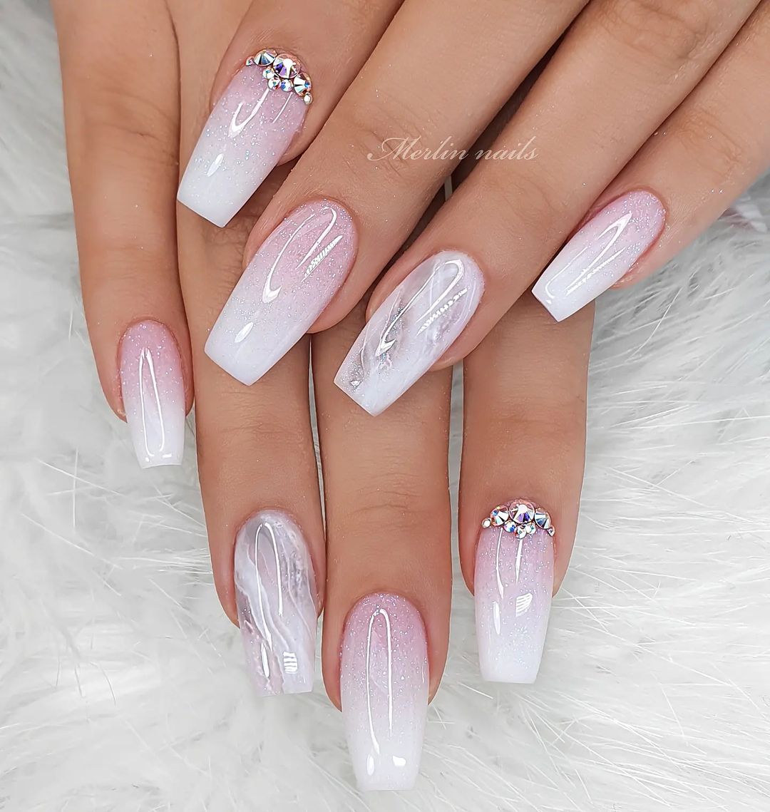 Ombre Nails with Diamonds and Glitter