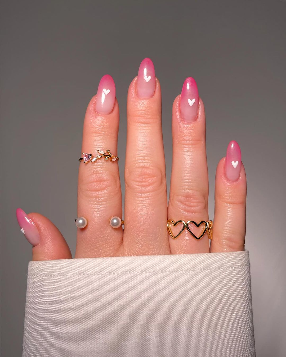 Ombre Nails With Hearts