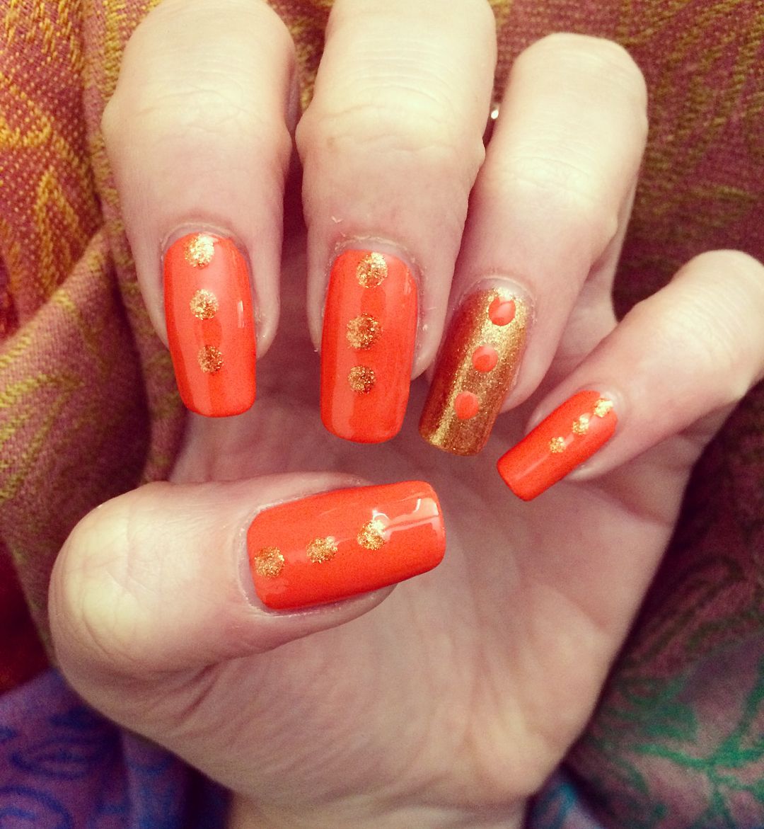 Orange And Gold Nails
