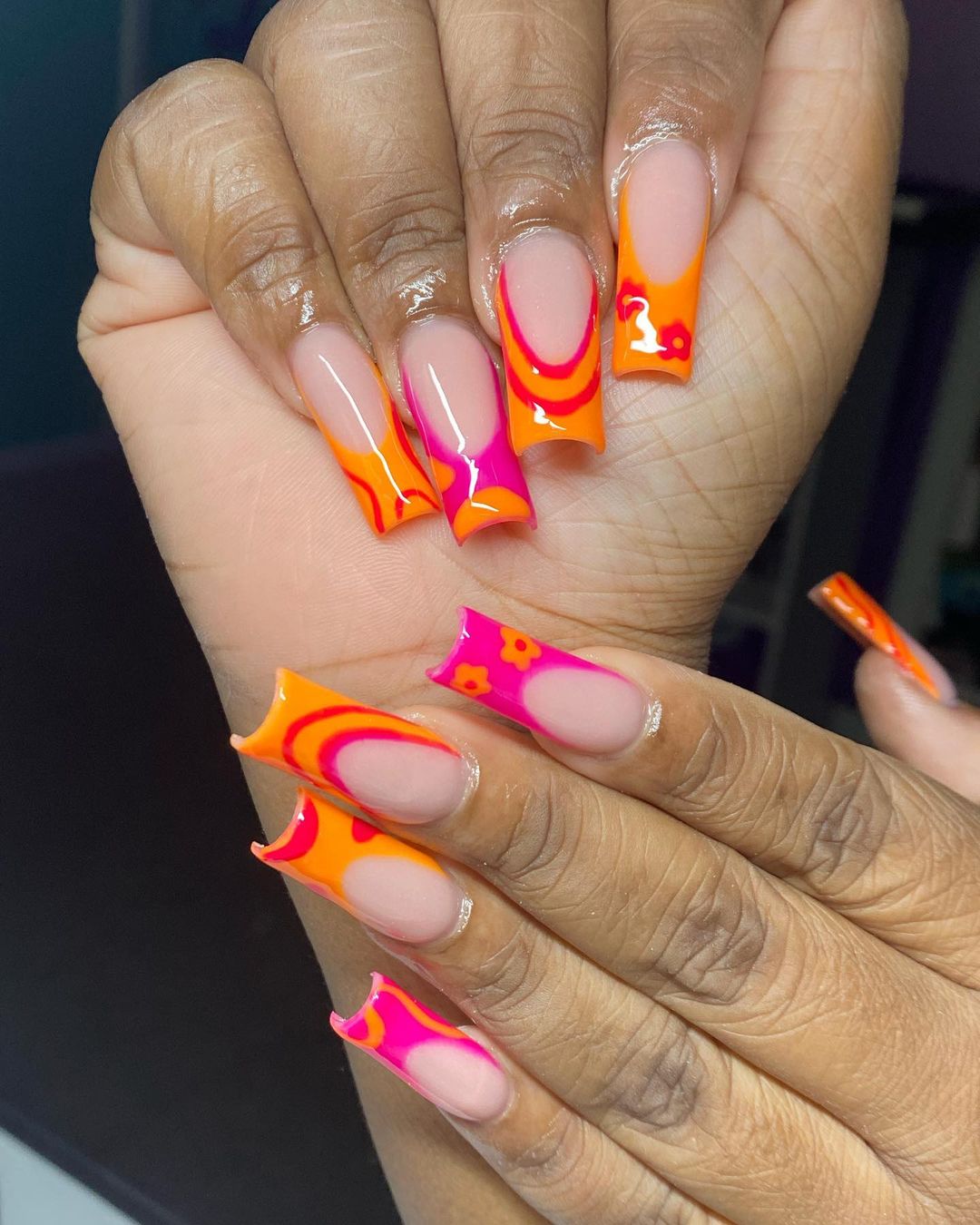 Orange And Pink Acrylic Nails