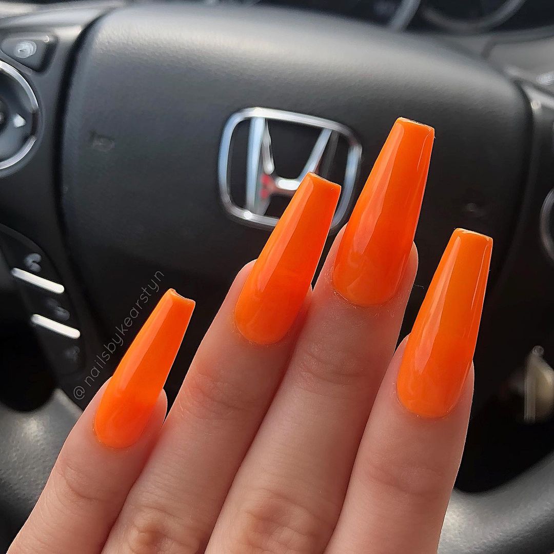 Orange Coffin Summer Nails