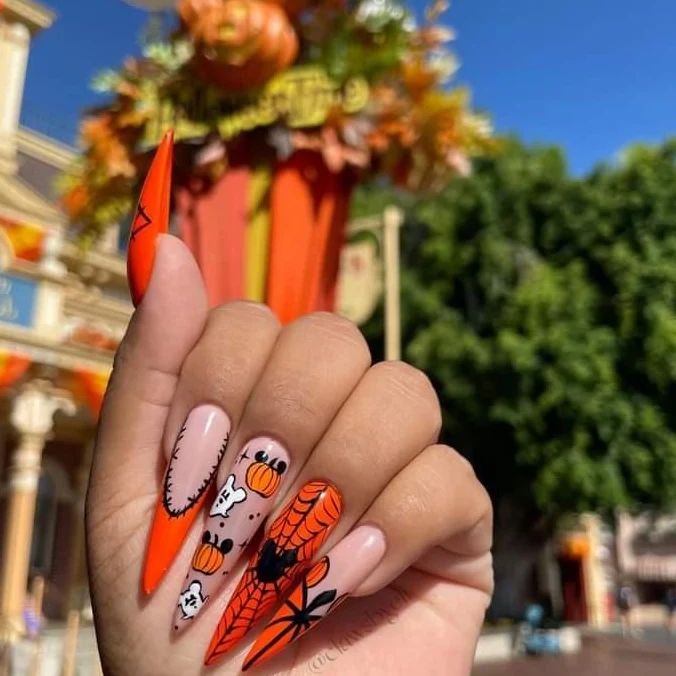 Orange Halloween Acrylic Nails