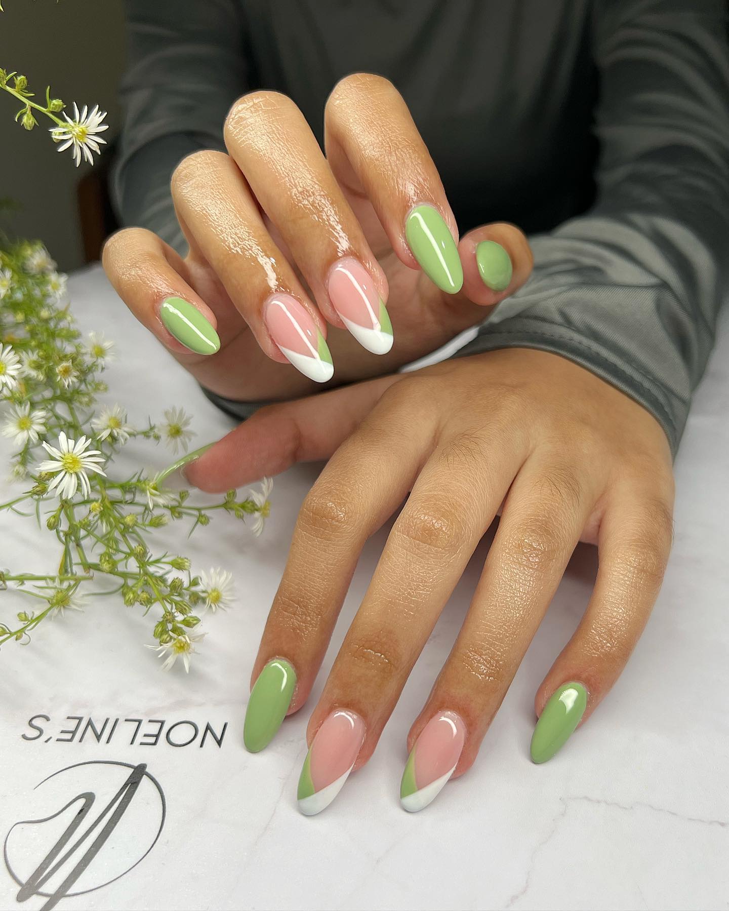 Peach and Mint Green Nails