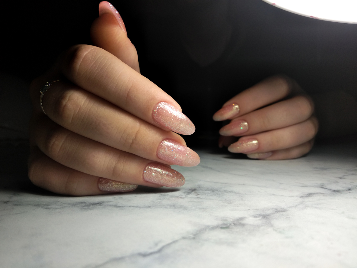 Peach Nails with Glitter