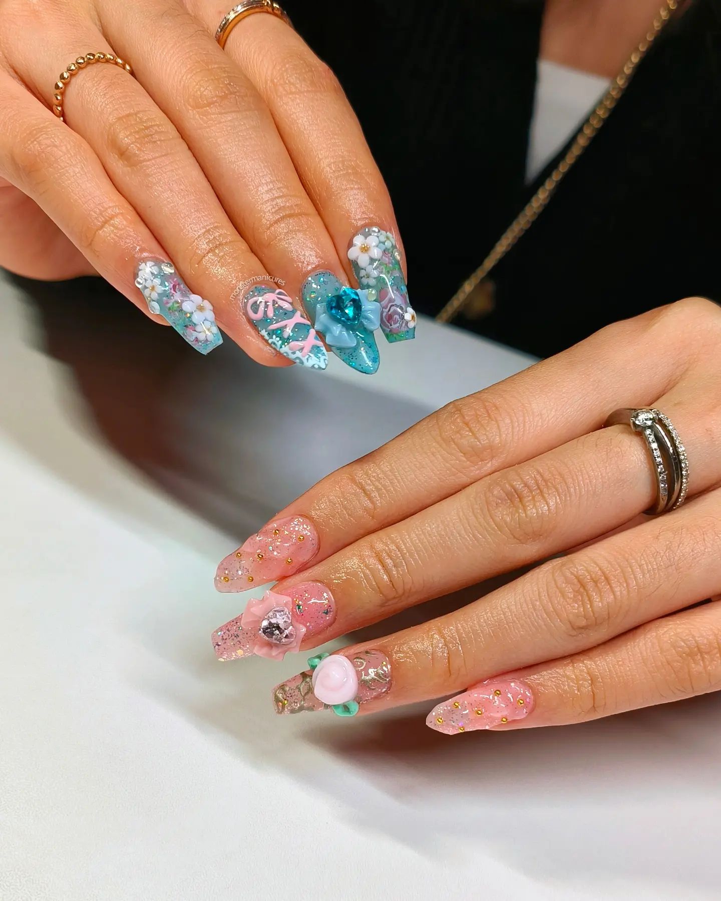 Pink and Blue Barbie Nails