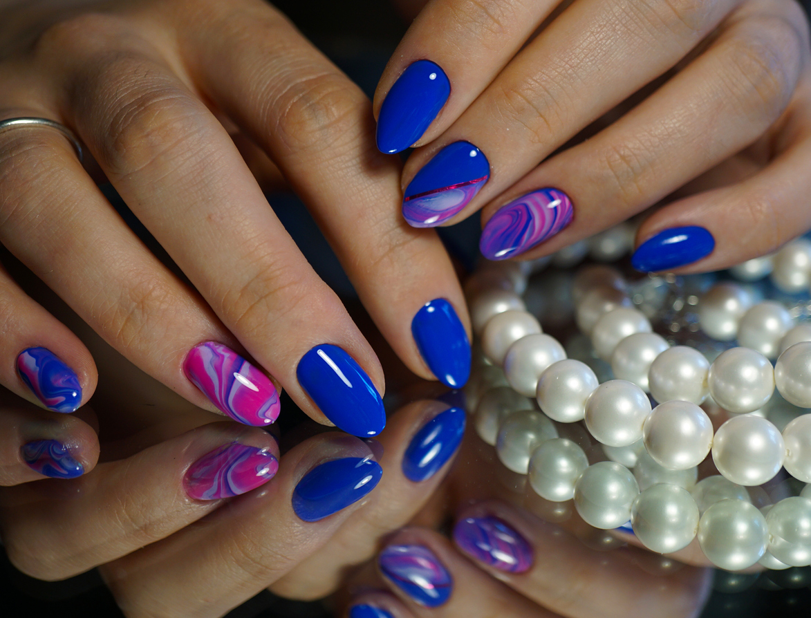 Pink and Blue Marble Nails