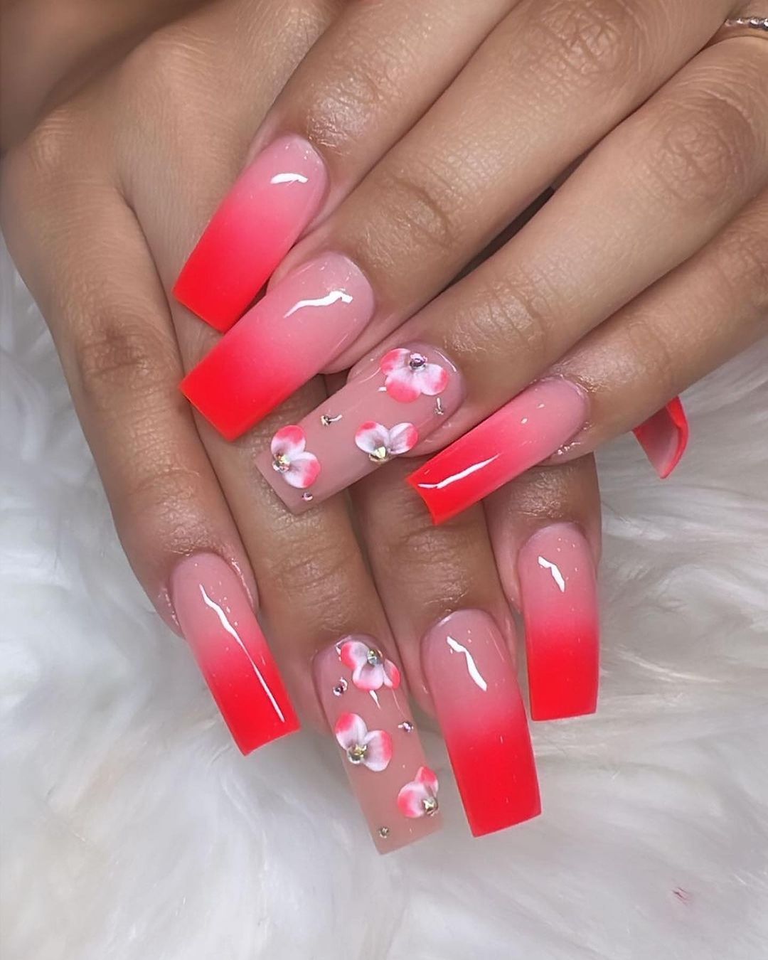 Pink and Red Ombre Nails