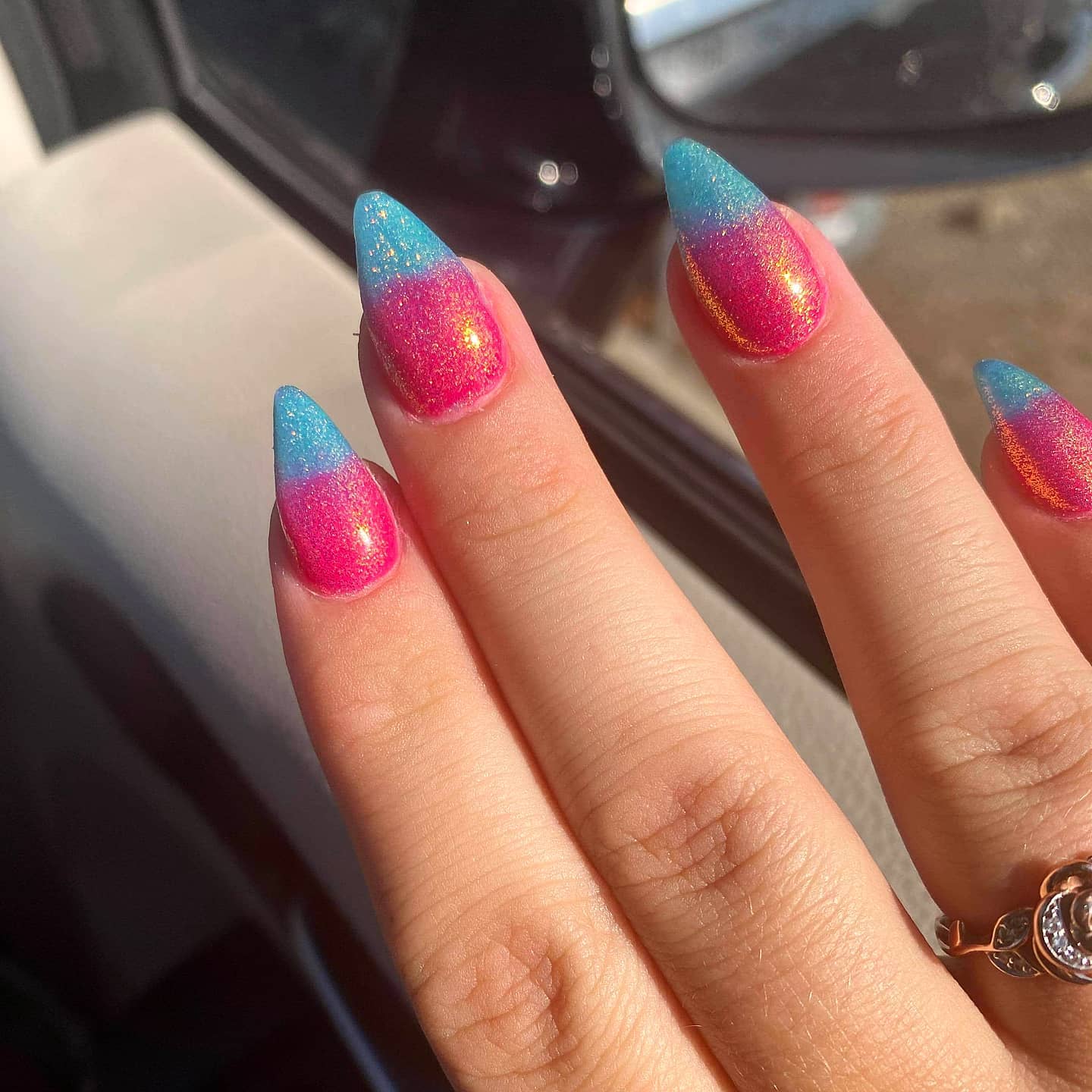 Pink and Teal Ombre Nails