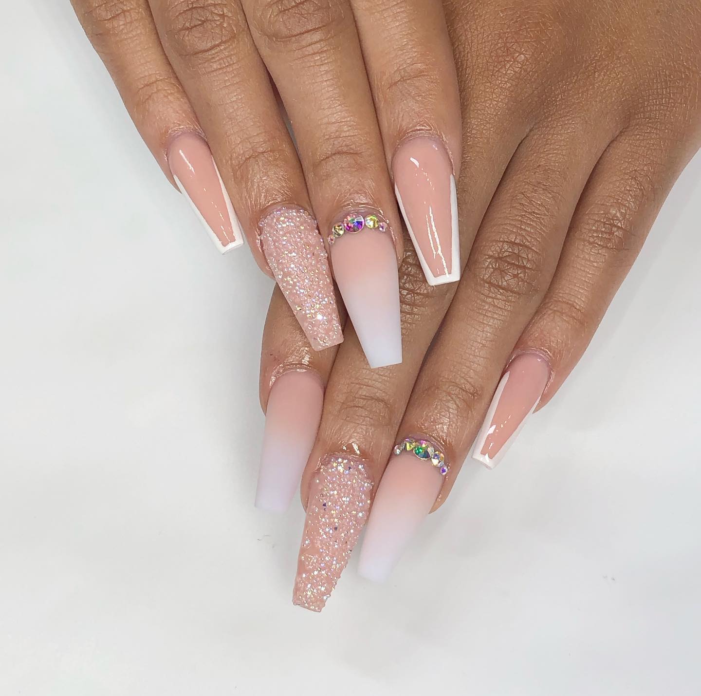 Pink And White Coffin Nails