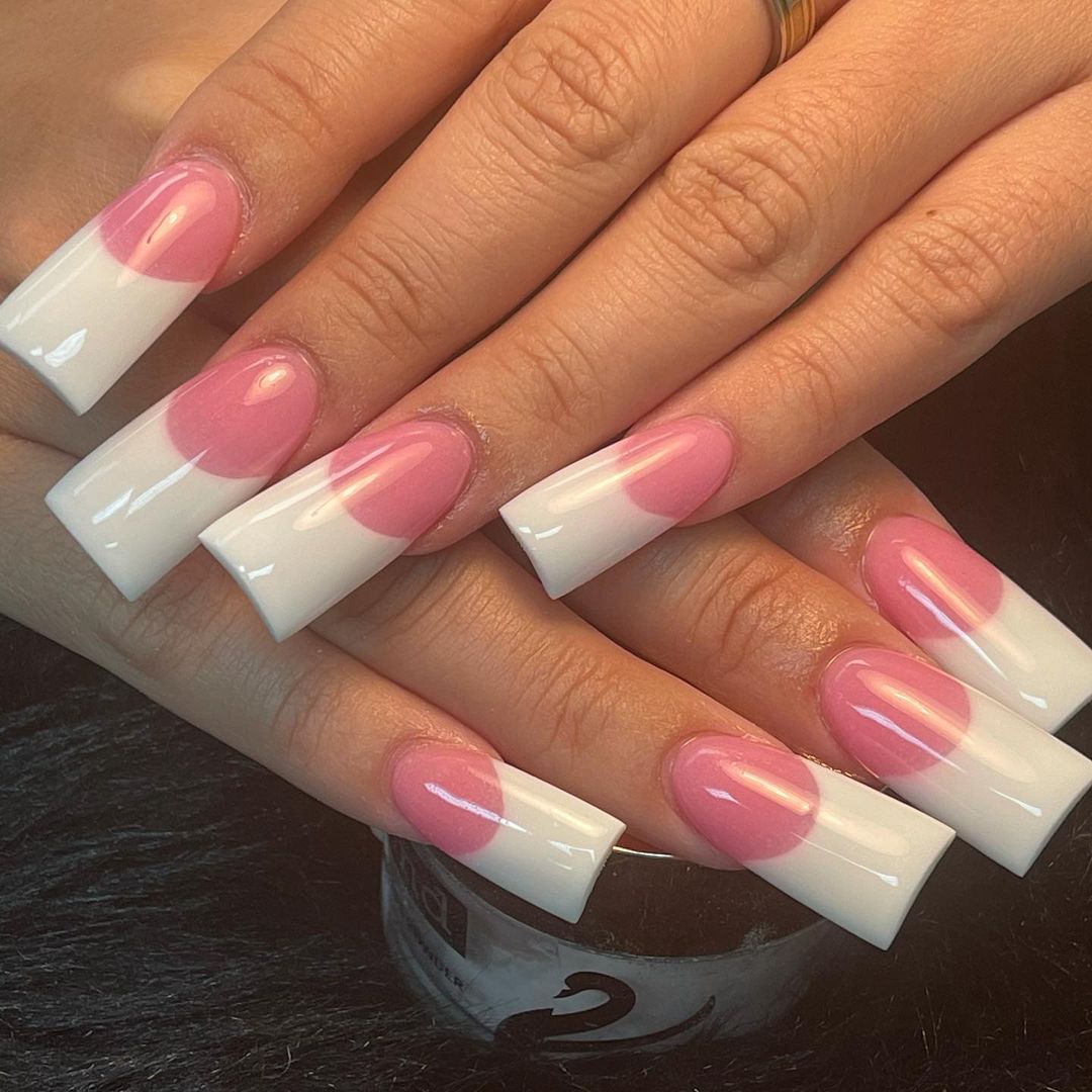 Pink And White Duck Nails