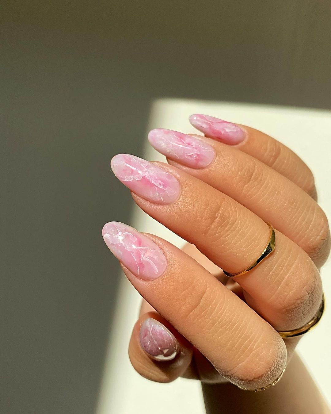 Pink And White Marble Acrylic Nails