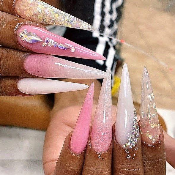 Pink And White Stiletto Nails