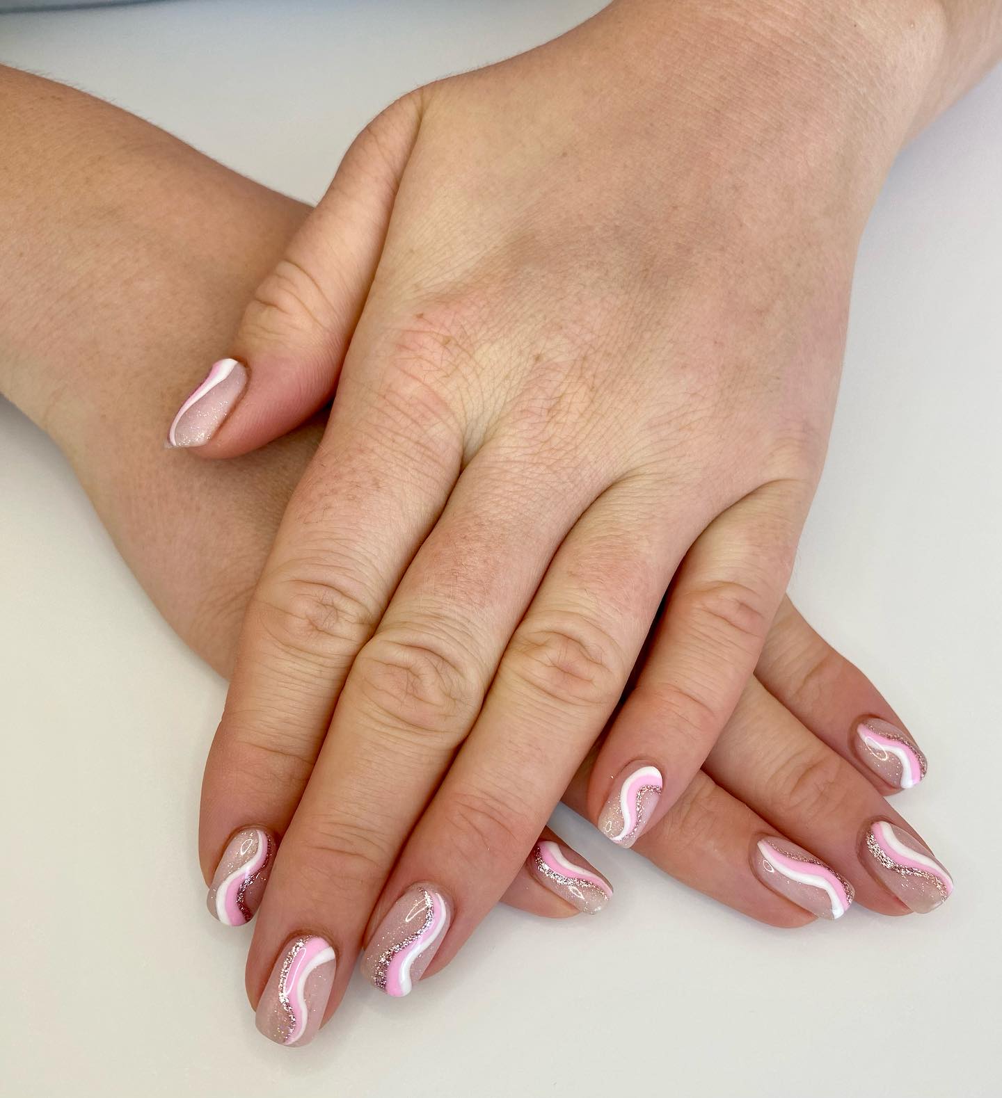 Pink And White Swirl Nails