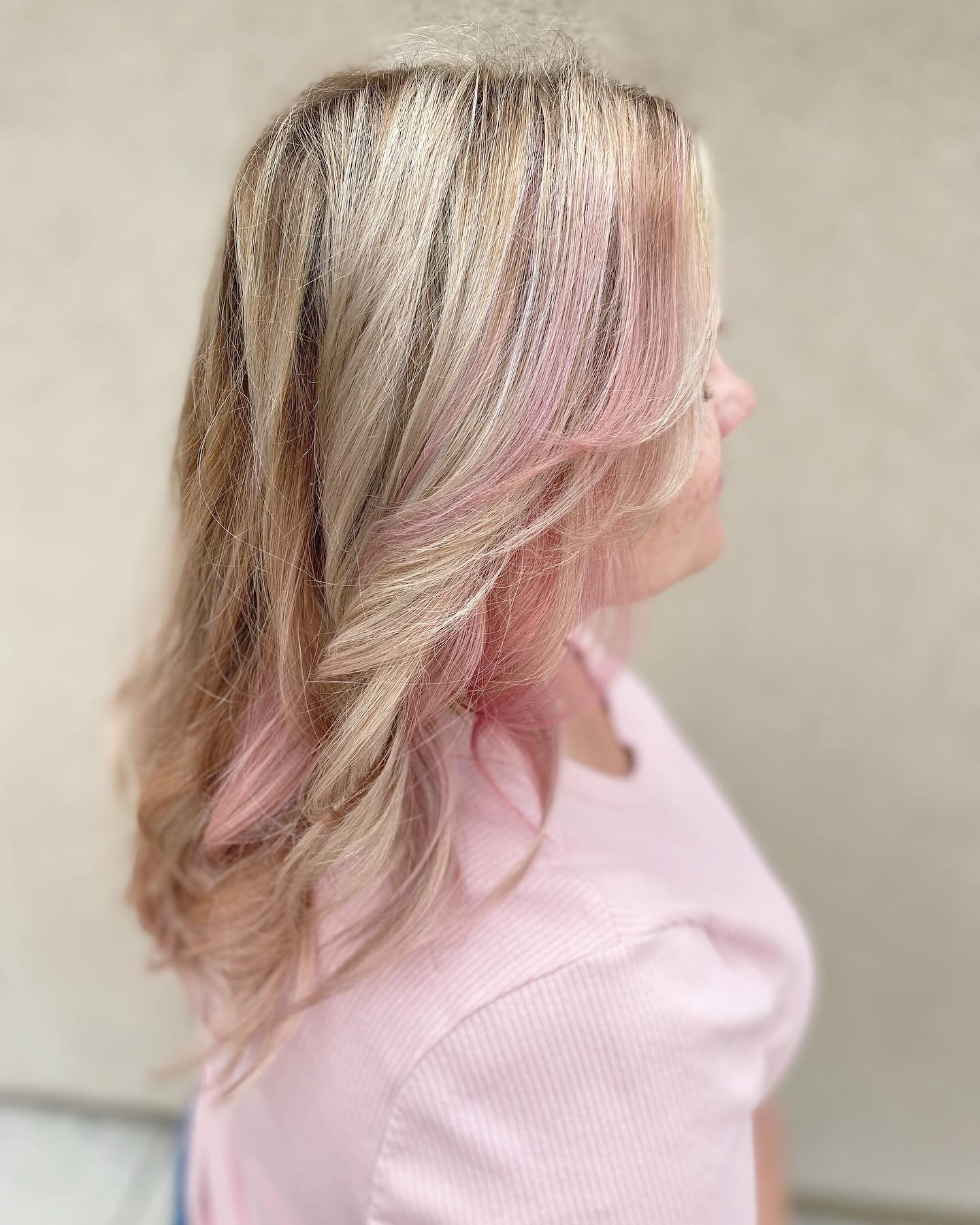 Pink Balayage on Blonde Hair